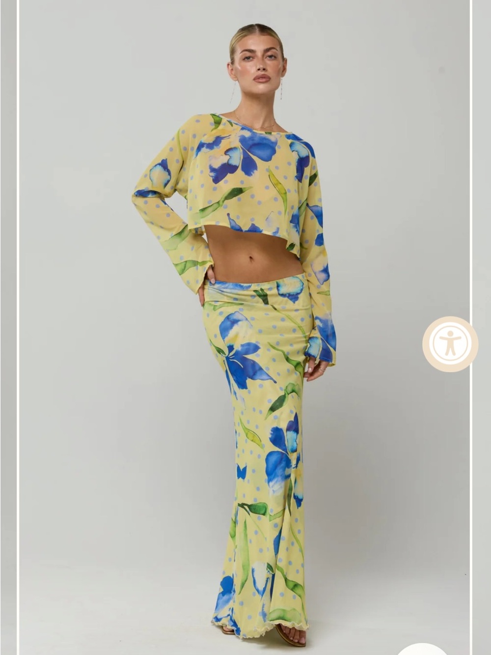 Floral Blue & Yellow Maxi Skirt Set - Picture 3 of 4